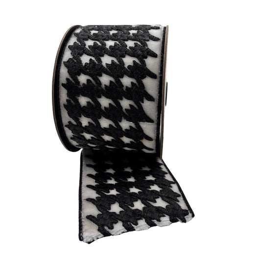 LISTON TERCIOPELO PATA DE GALLO BLANCO-NEGRO