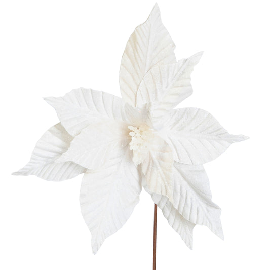 Flor Nochebuena Blanca con Glitter | Decoración navideña elegante