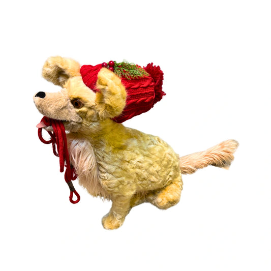 Perrito decorativo navideño con gorro rojo – ternura festiva para tu hogar