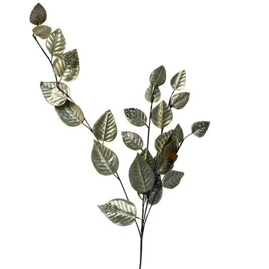Ramas decorativas con hojas metálicas y glitter