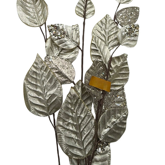Ramas decorativas con hojas metálicas y glitter