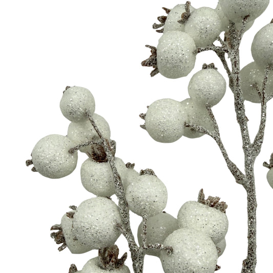 Rama decorativa con esferas blancas escarchadas – Navidad elegante