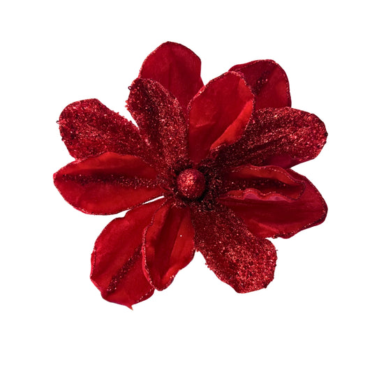Flor decorativa roja con glitter – Brillo navideño en cada pétalo