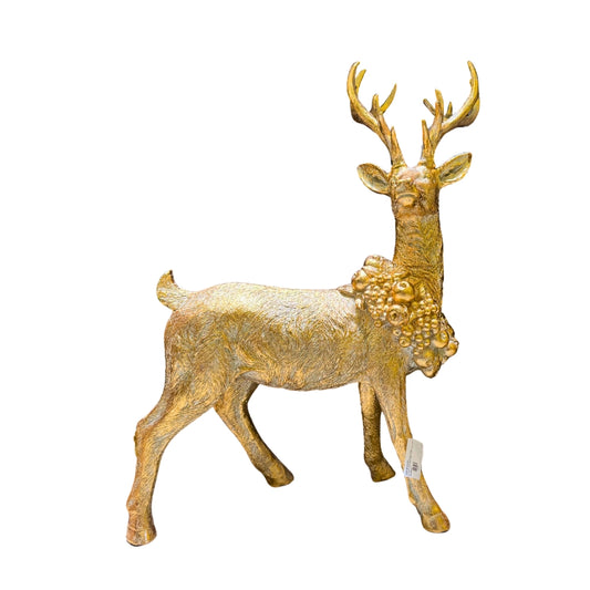 Ciervo Dorado de Pie con Corona Navideña – Decoración Elegante