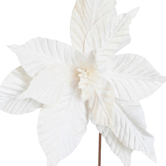 Flor Nochebuena Blanca con Glitter | Decoración navideña elegante