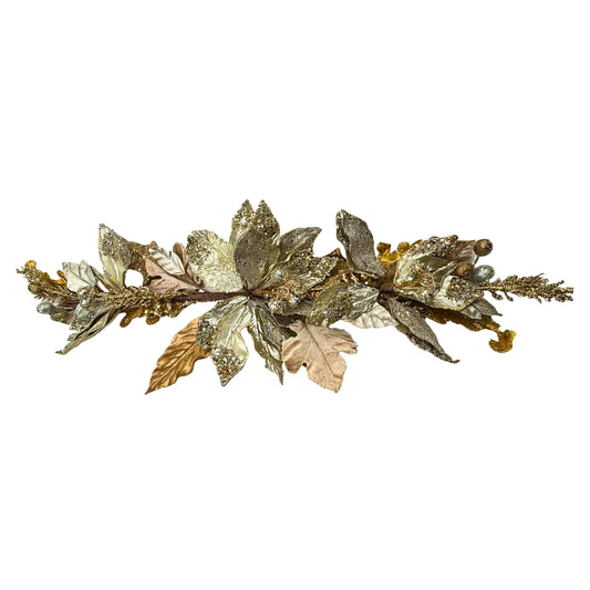 Guirnalda navideña de hojas metálicas y flores con glitter – lujo dorado