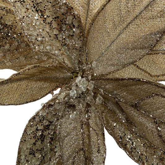 Flor decorativa champán con glitter para Navidad – elegante y brillante