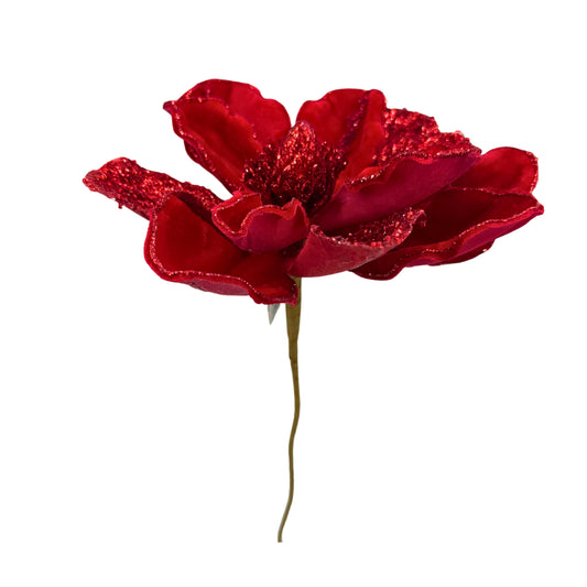 Flor decorativa roja con glitter – Brillo navideño en cada pétalo