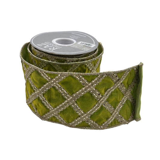 LISTON VERDE ALAMBRE PATRON DE DIAMANTE 4X